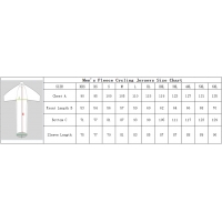 Size chart for cycling jerseys with fleece(Men)
