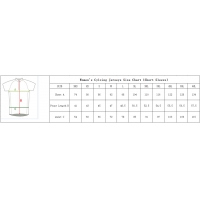 Size chart for cycling jerseys（Short sleeve for Women）